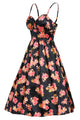 Black Pin-up Digital Floral Swing Vintage Dress