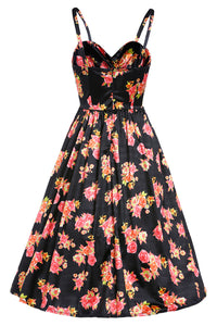 Black Pin-up Digital Floral Swing Vintage Dress