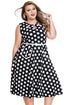 Black Plus Size Polka Dot Bohemain Print Dress with Keyholes