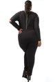 Black Plus Size Slit Long Sleeve Jumpsuit