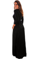 Sexy Black Pocket Design 3/4 Sleeves Maxi Dress