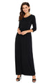 Sexy Black Pocket Design 3/4 Sleeves Maxi Dress