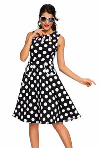 Black Polka Dot Bohemain Print Dress with Keyholes