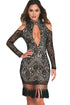 Black Premium Lace Tassel Detail Bodycon Dress