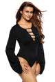 Black Puff Sleeve Sexy Bodysuit