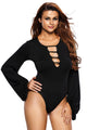 Black Puff Sleeve Sexy Bodysuit