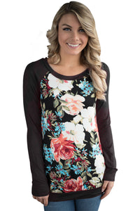 Black Raglan Sleeve Floral Top