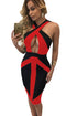 Black Red Colorblock Cross Front Bodycon Dress