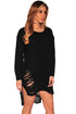 Black Ripped Knit Long Sleeves Sweater