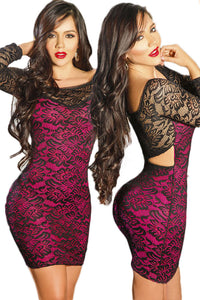 Black Rosy Lace Overlay Cut outs Lace Bodycon Dress