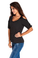 Black Round Neck Cold Shoulder Oversize Top