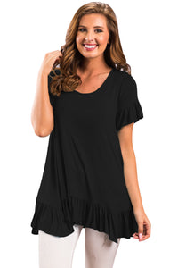 Black Ruffle Trim Short Sleeve Flowy Top