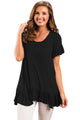 Black Ruffle Trim Short Sleeve Flowy Top