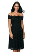 Black Scalloped Off Shoulder Flared Lace Dress