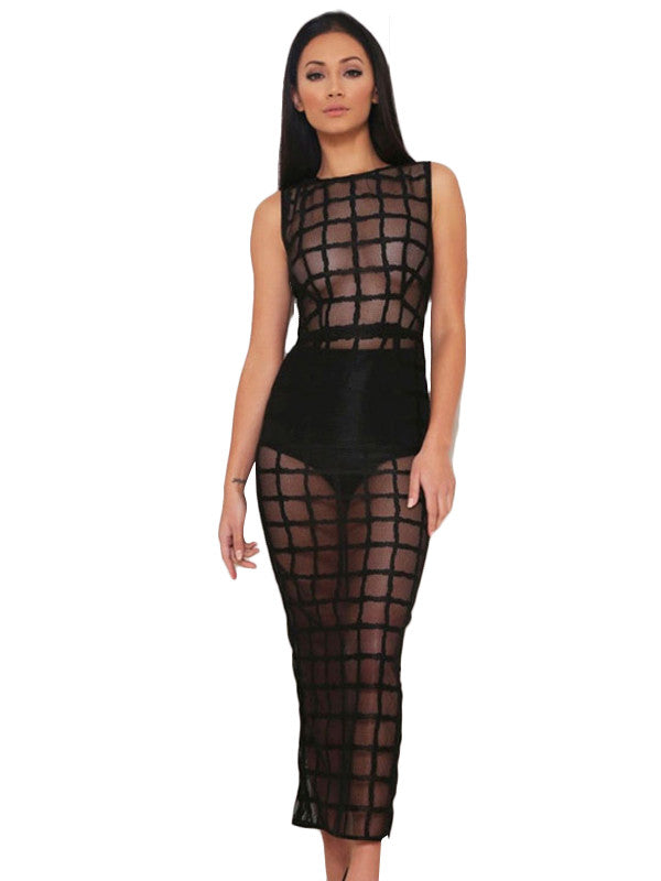 Black See-through Grid Night Club Dress with Thong SEXY AFFORDABLE CLOTHING Black See-through Grid Night Club Dress with Thong SEXY AFFORDABLE CLOTHING