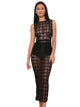 Black See-through Grid Night Club Dress with Thong