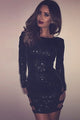 Black Sequin Club Dress with Hollow-out