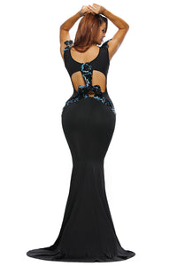 Black Sequin Embellishment Elegant Mermaid Evening Gown