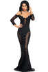 Black Sequin Mesh Detail Off Shoulder Mermaid Dress