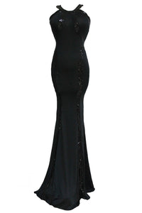 Black Sequin Trim Jersey Gown