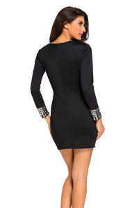 Black Sexy Round Neck Long Sleeve Bodycon Studded Dress