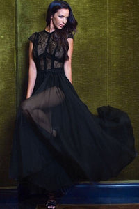 Black Sheer Lace Chiffon Evening Dress