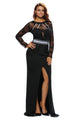 Black Sheer Lace Long Sleeve Front Slit Long Prom Dress