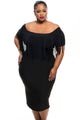 Black Short Sleeve Fringe Top Plus Size Dress