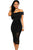 Black Single Shoulder Sheer Striped Midi Dress