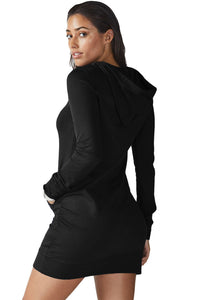Black Slim Fit Pocket Front Hoodie Mini Dress