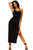 Black Spaghetti Straps Ribbed Cutout Jersey Dress