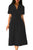 Black Split Neck Short Sleeve Midi Dress with Bowknots