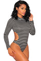 Black Striped Open Back Long Sleeves Bodysuit