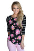 Black Striped Sleeves Floral Top