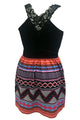 Black Tank Top Tribal Print Skirt Flared Dress