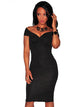 Black Textured Knotted Off The Shoulder Padded Dress
