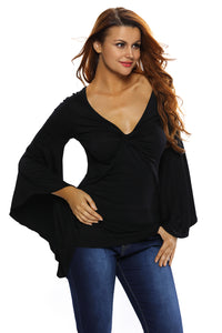 Black Twisted Plunge Long-Sleeve Top