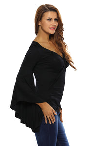 Black Twisted Plunge Long-Sleeve Top