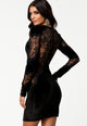 Black Velvet Lace Long Sleeves Vintage Dress