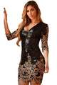 Black Victorian Gold Sequins 3/4 Sleeves Bodycon Dress