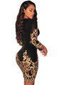 Sexy Black Victorian Gold Sequins 3/4 Sleeves Bodycon Dress