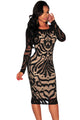 Black Victorian Net Nude Illusion Long Sleeves Dress