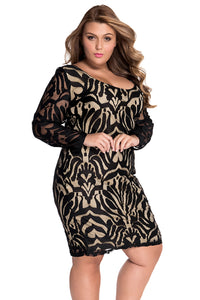 Black Victorian Net Nude Illusion Long Sleeves Dress