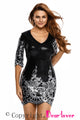 Sexy Black Victorian Silver Sequins 3/4 Sleeves Bodycon Dress
