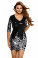 Sexy Black Victorian Silver Sequins 3/4 Sleeves Bodycon Dress