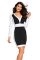 Black White Color Block Long Sleeve Midi Dress