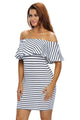 Black White Striped Off-shoulder Bodycon Dress