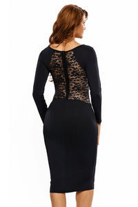 Black Womanly Lace Back Midi Dress