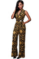 Black Yellow Tapestry Print Belted Jumpsuit