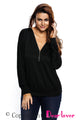 Black Zip Up V Neck Loose Fit Sweatshirt